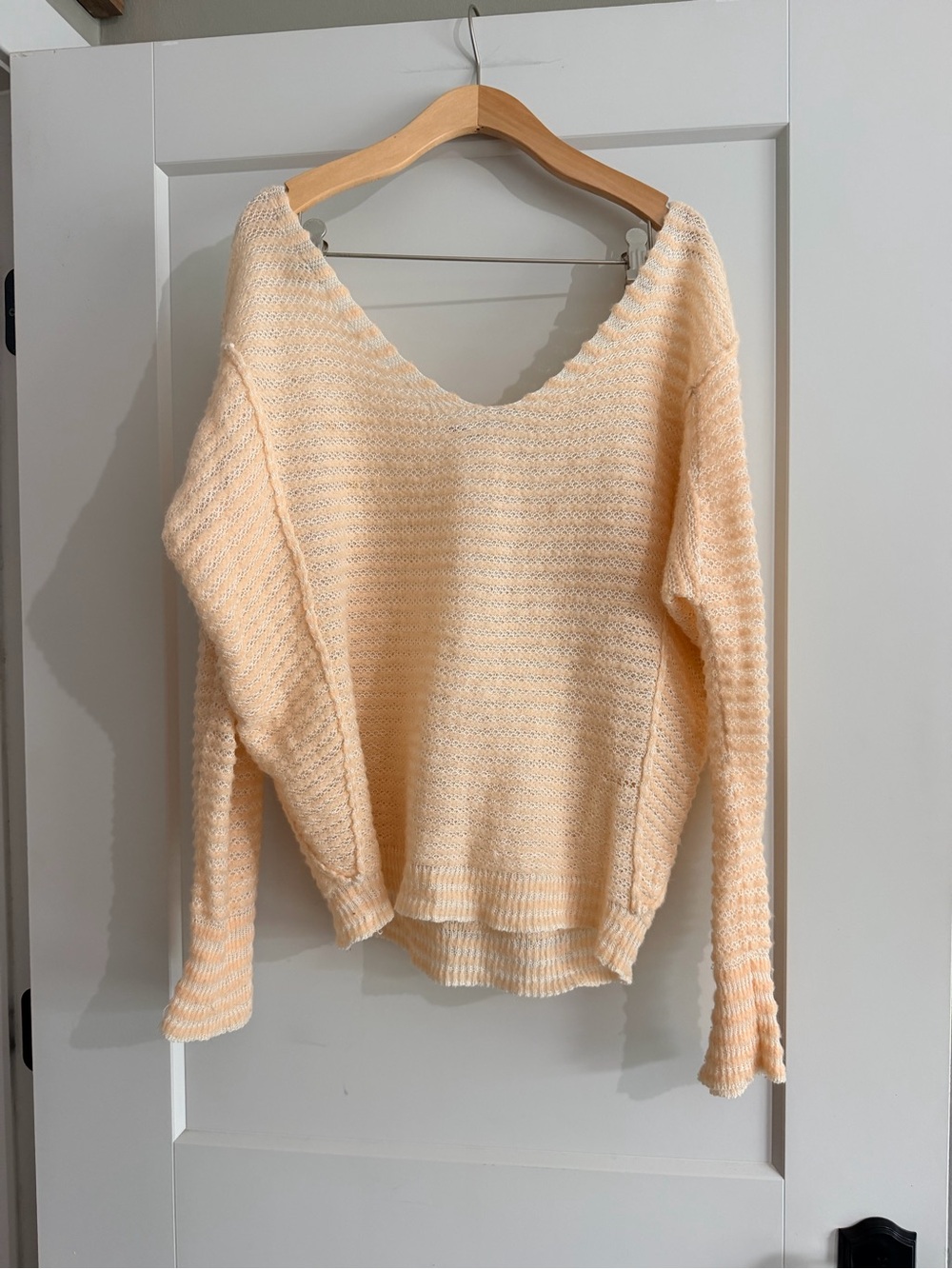 Free People Off-the-Shoulder Knit Sweater in Pale Peach
